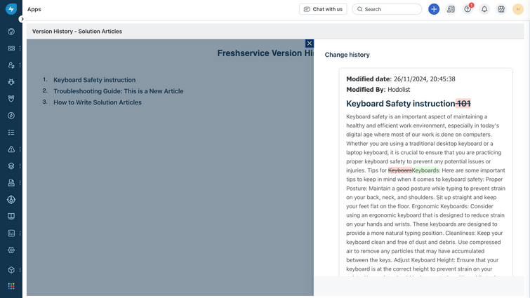 Freshworks Version History - Solution Articles Integration